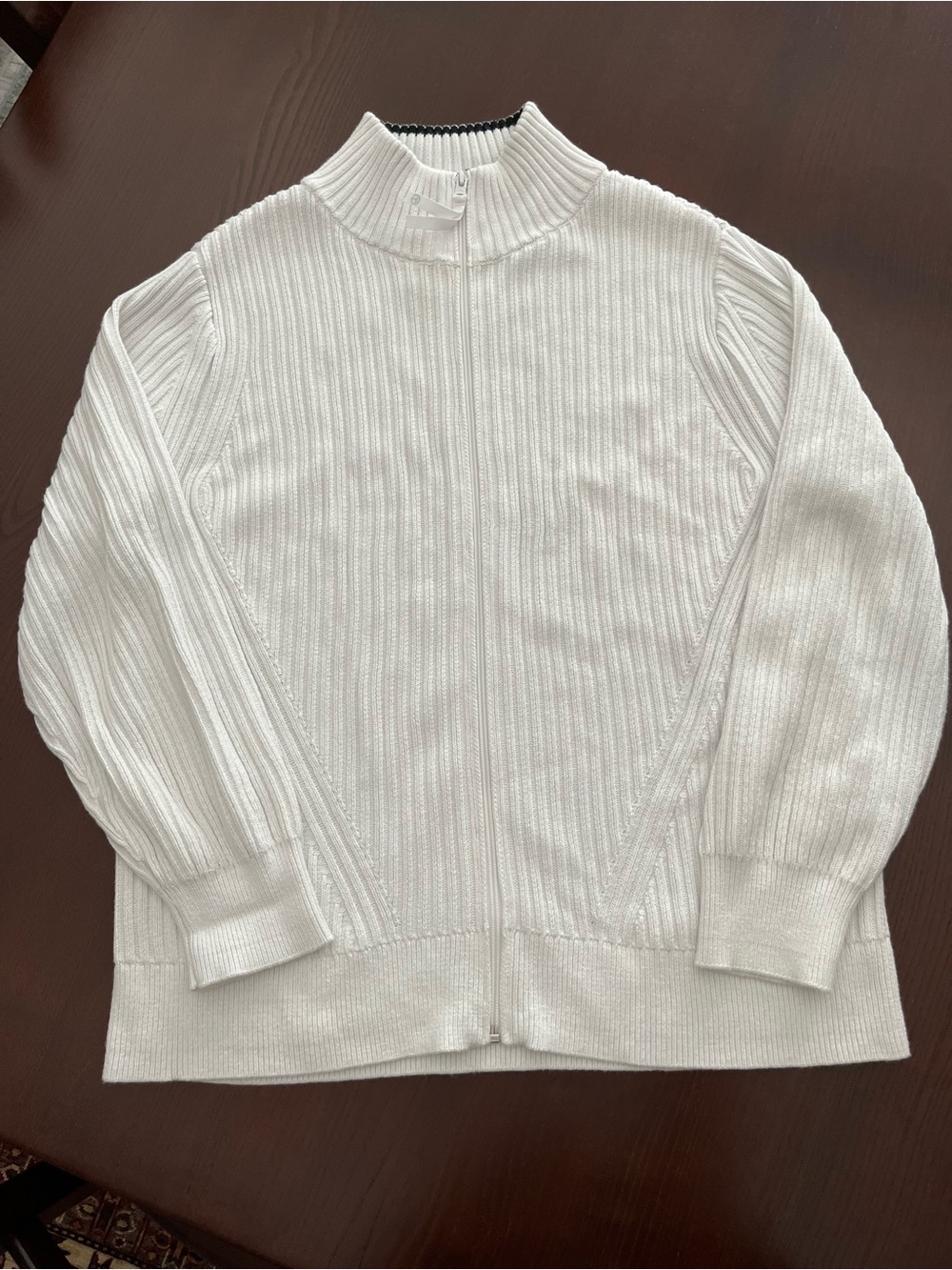 Talbots White Ribbed Zip-Up Cardigan Sweater